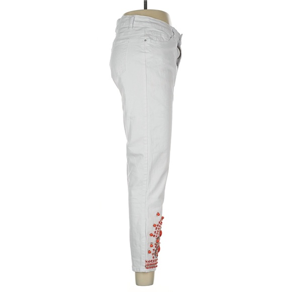 White Jeans with Orange Embroidery - Picture 3 of 3